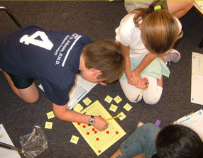 group of students working on math on the floor